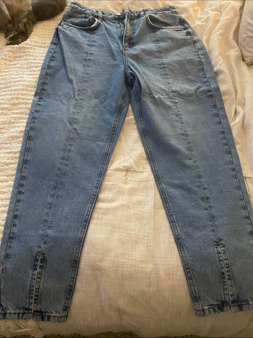 Straight Leg Women's Jeans with Front Split at Bottom